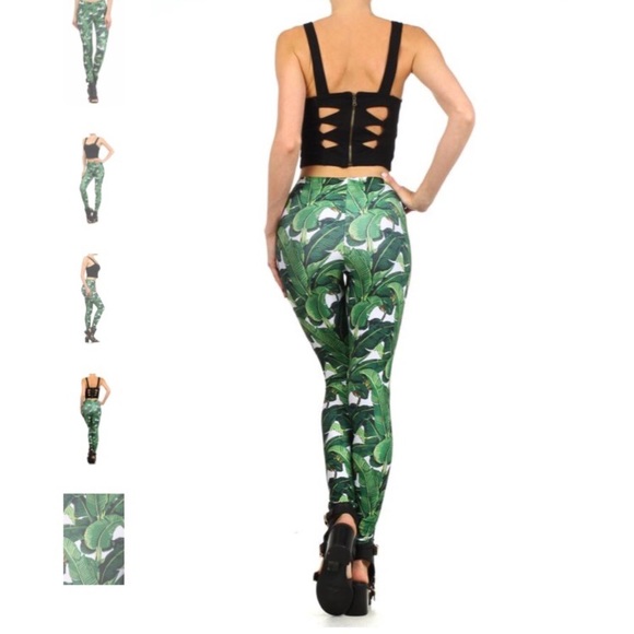 Poprageous Banana Print Leaf Dream Yoga Leggings L - Picture 2 of 8